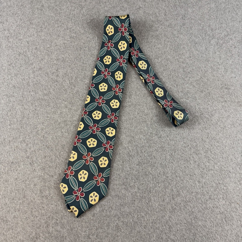 Vintage Lands' End 100% Silk Floral Geometric Necktie USA Hand Sewn Tie 62x3.6" - Picture 3 of 7